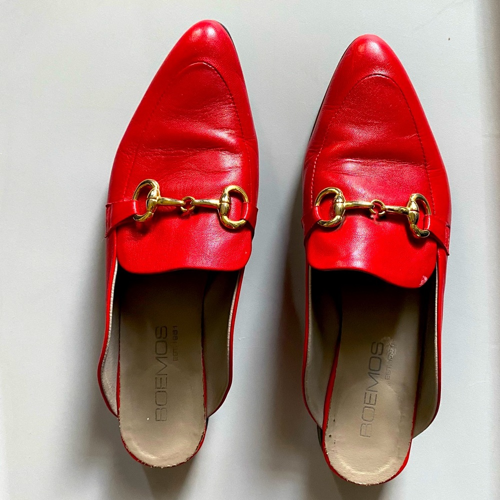 Red Leather Mules